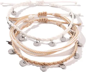 FANCY SHINY String Ankle Bracelets Waterproof Rope Anklets Braided Beach Boho Coin Anklets Cute Friendship Foot Jewelry for Women