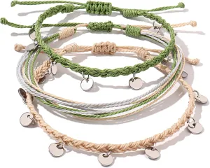 FANCY SHINY String Ankle Bracelets Waterproof Rope Anklets Braided Beach Boho Coin Anklets Cute Friendship Foot Jewelry for Women