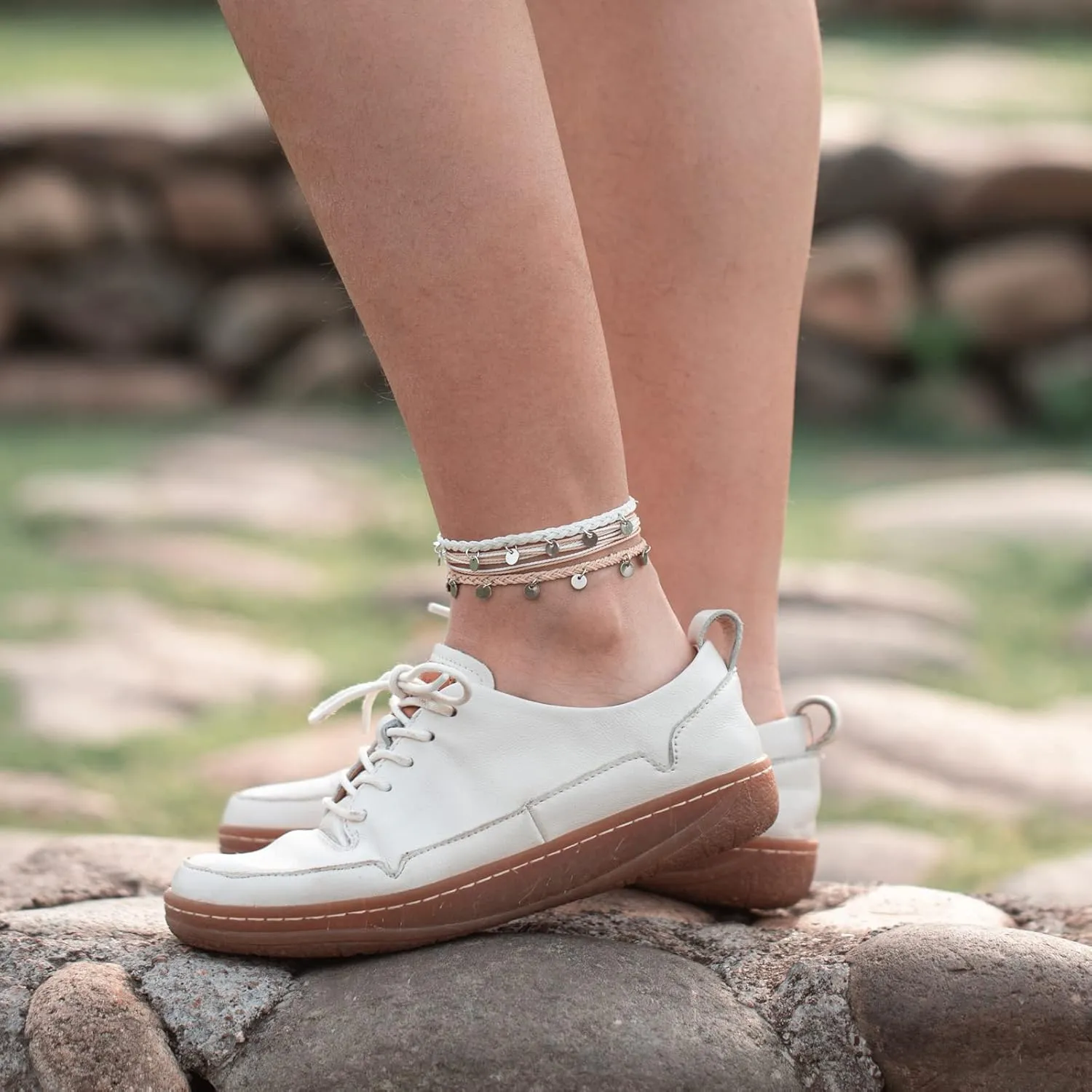 FANCY SHINY String Ankle Bracelets Waterproof Rope Anklets Braided Beach Boho Coin Anklets Cute Friendship Foot Jewelry for Women
