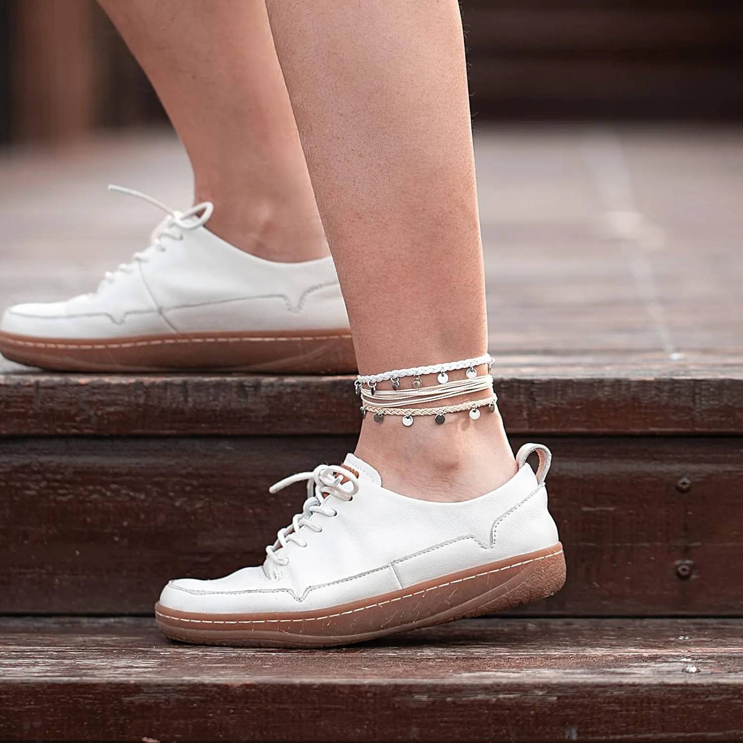 FANCY SHINY String Ankle Bracelets Waterproof Rope Anklets Braided Beach Boho Coin Anklets Cute Friendship Foot Jewelry for Women