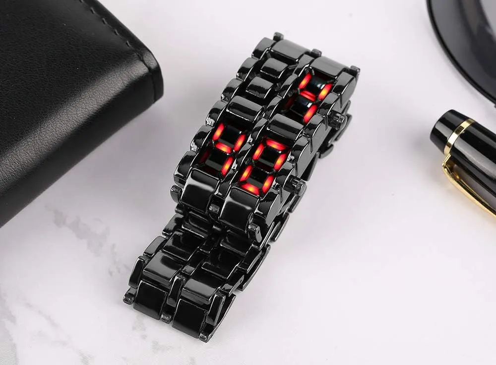 FANMIS Fashion Men's Simple Sports Watch Electronic Binary Digital LED Lava Alloy Rectangular Chain Watch