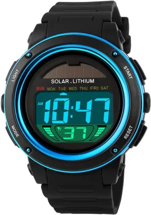 FANMIS Multi Function Alarm Sports Watches Stopwatch Digital LED Quartz Watch Solar Power Black Outdoor Sports Watches