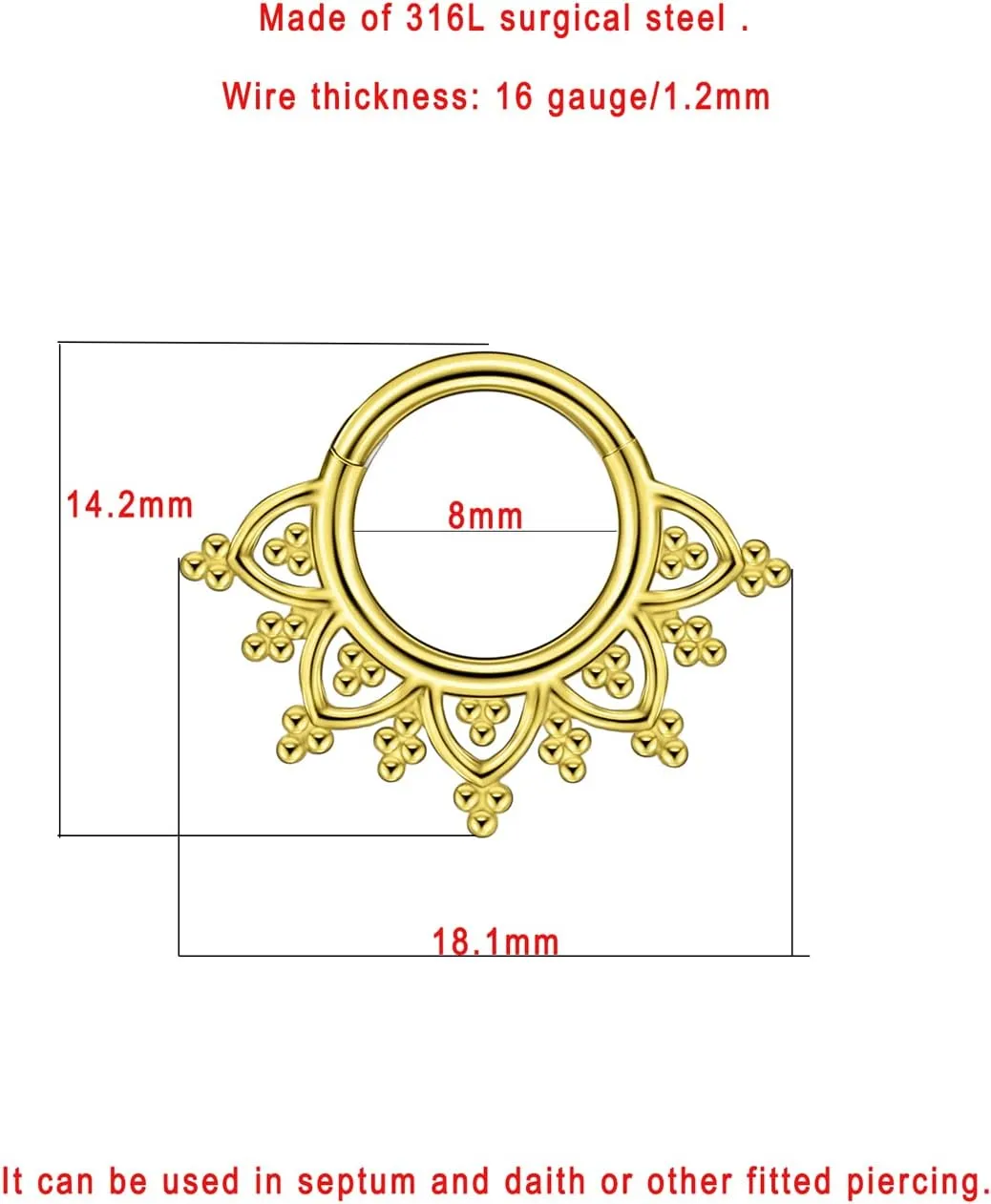 FANSING 316L Surgical Steel Beaded Lotus Piercing Rings for Septum Daith