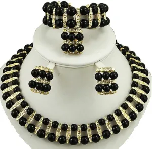 Fashion Colour Jewelry Sets Women Bead Necklace African Bridal Jewelry Sets Dubai Jewelry Sets African beads Jewelry Set 8L3VH (Imitation Rhodium Plated)