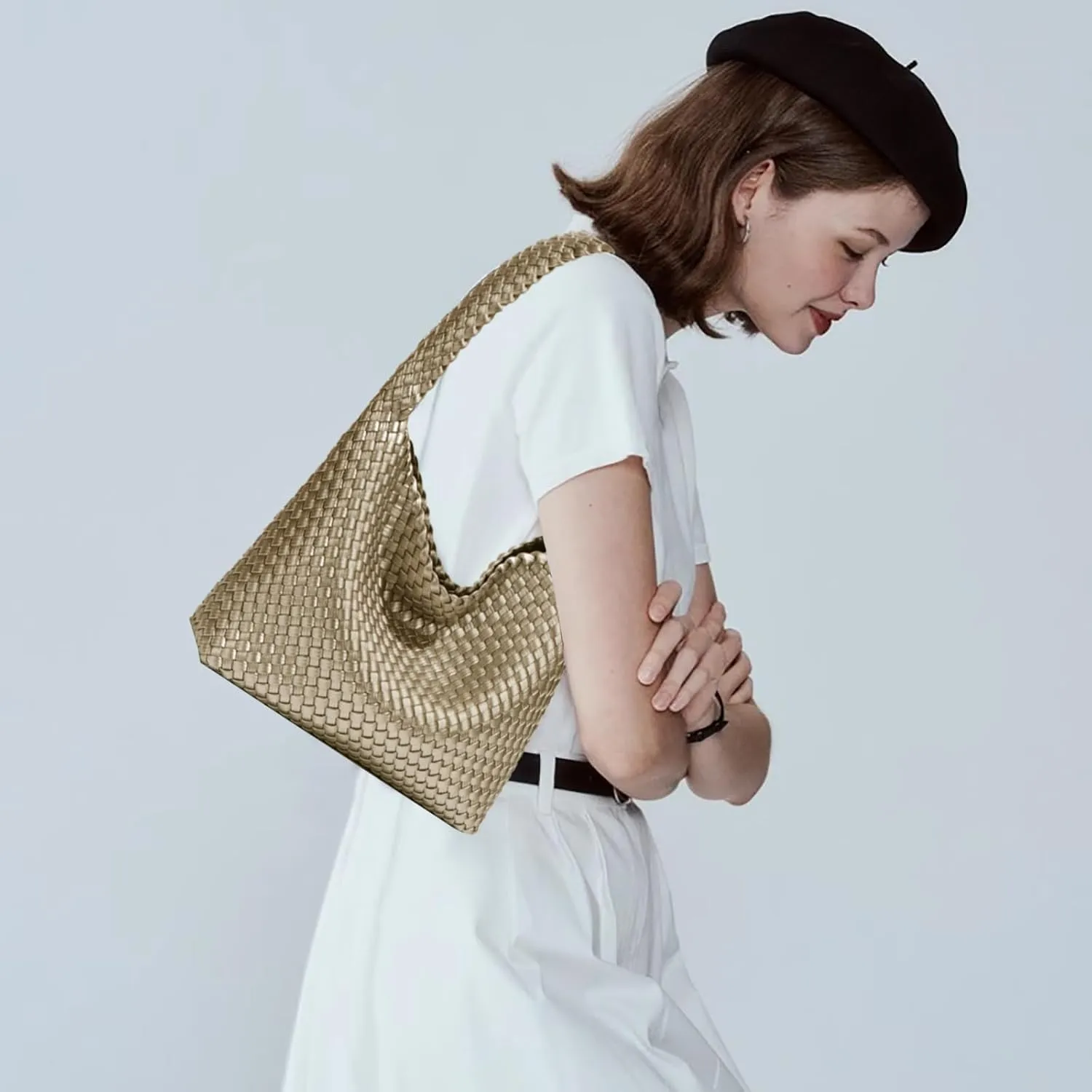 Fashion Designer Handbags and Purses, Women Shoulder Bag, Casual Hand Woven Shopping Tote Hobo, Ladies Underarm Bags