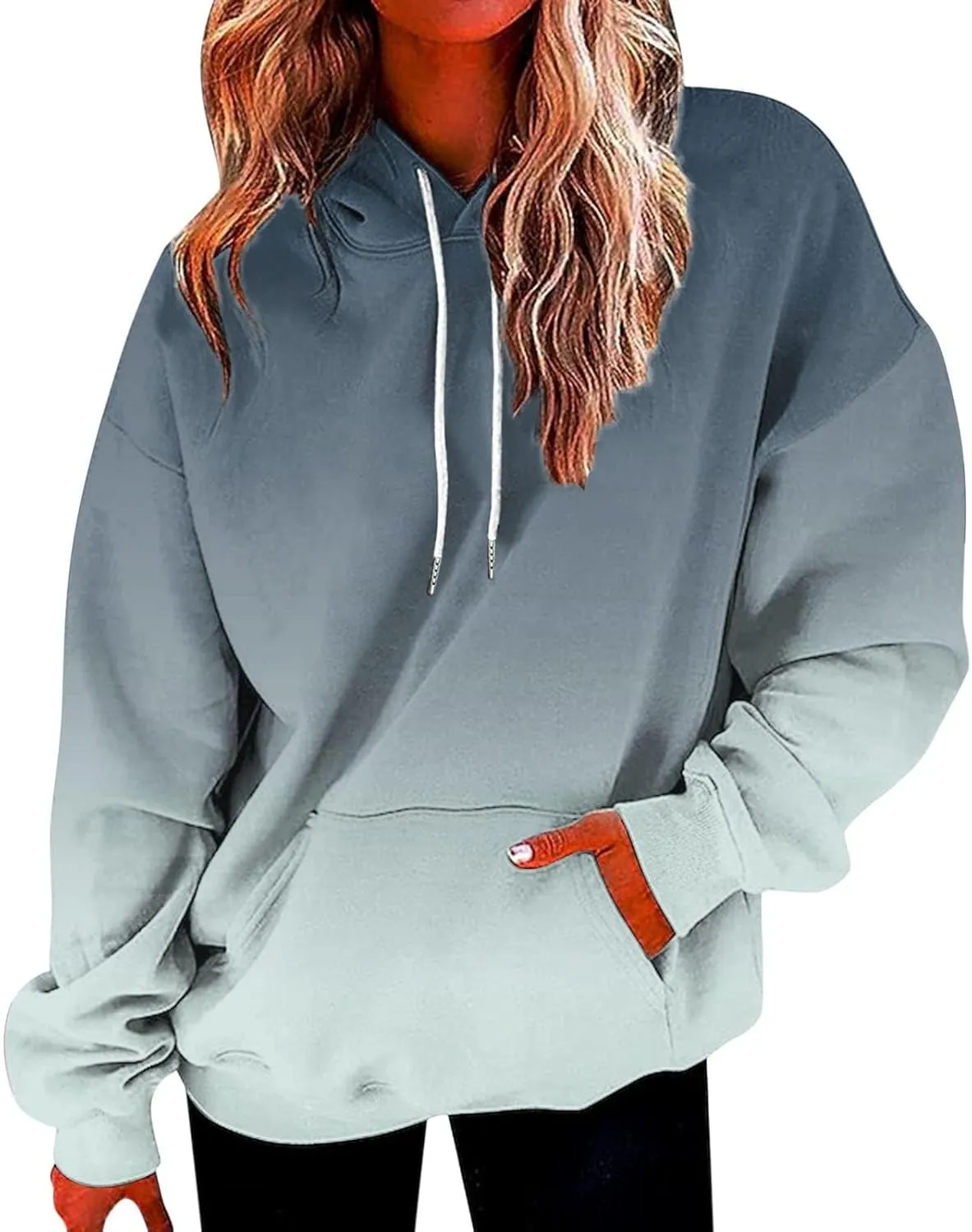 Fashion Tie Dye Hoodies For Women Pocket Long Sleeve Drawstring Oversized Pullover Fall Winter Gradient Sweatshirts