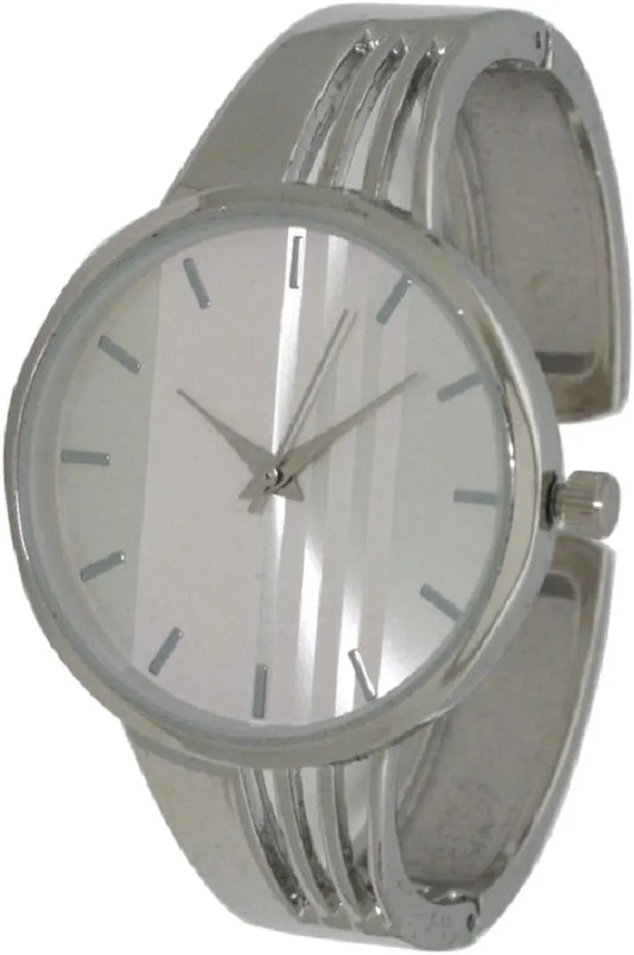 Fashion Watches Wholesale Striped Band Fashion Metal Bangle (Silver)