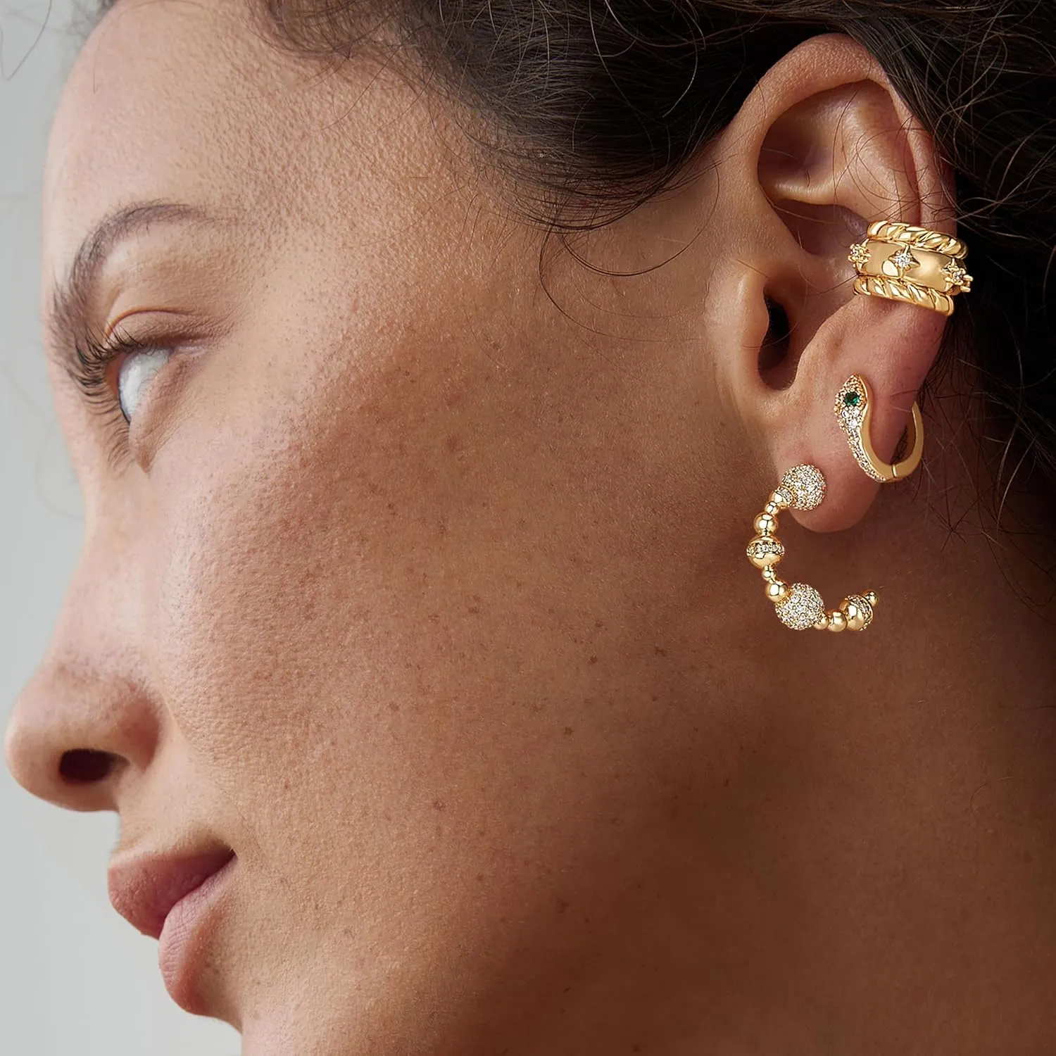 FETTERO Split Hoop Earrings 14K Gold Plated Chunky Hoop Earrings for Women Dainty Hypoallergenic Half Hoop Earring Jewelry Triple Hoop Earrings