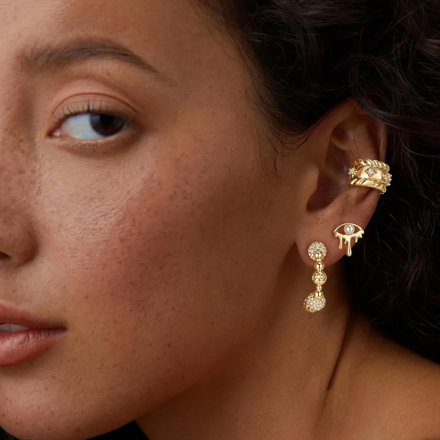 FETTERO Split Hoop Earrings 14K Gold Plated Chunky Hoop Earrings for Women Dainty Hypoallergenic Half Hoop Earring Jewelry Triple Hoop Earrings