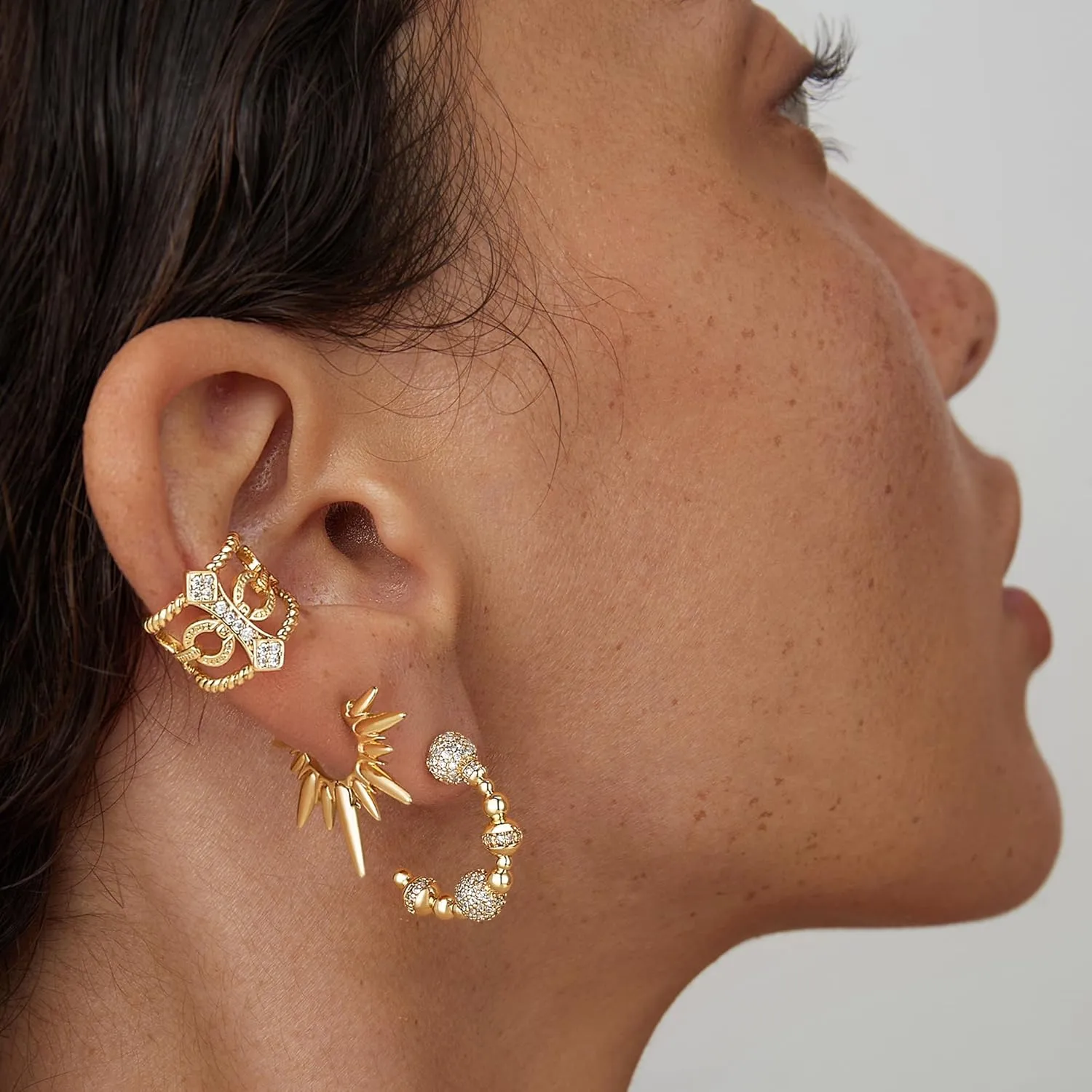 FETTERO Split Hoop Earrings 14K Gold Plated Chunky Hoop Earrings for Women Dainty Hypoallergenic Half Hoop Earring Jewelry Triple Hoop Earrings