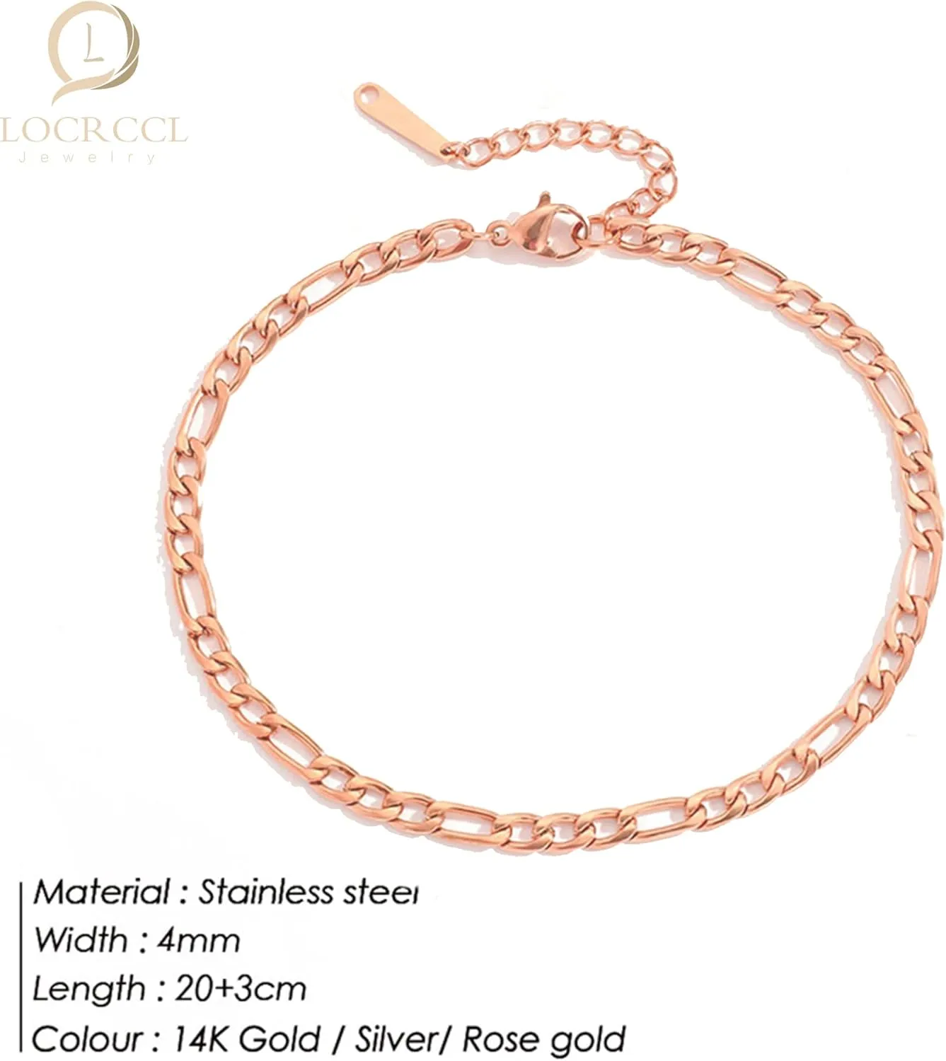 Figaro Link Chain Anklets for Women 14k Gold Plated Hip Hop Punk Stainless Steel 4mm Anklets Bracelets Christmas 2024 Gifts for Women