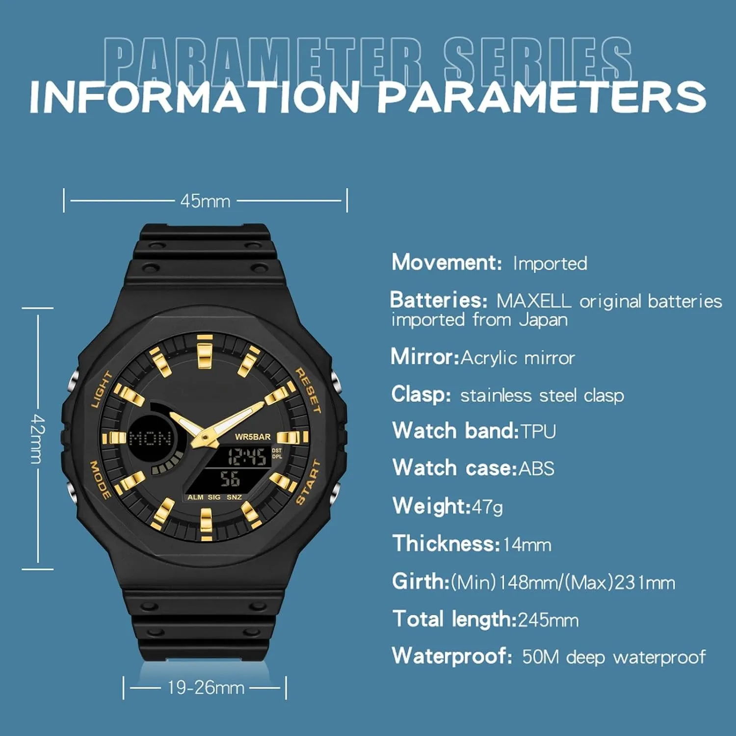 findtime Black Unisex Watches Digital, Watches for Men Women Waterproof Sports Electronic Men's Wristwatches Reloj Deportivo para Hombre LED Stopwatch