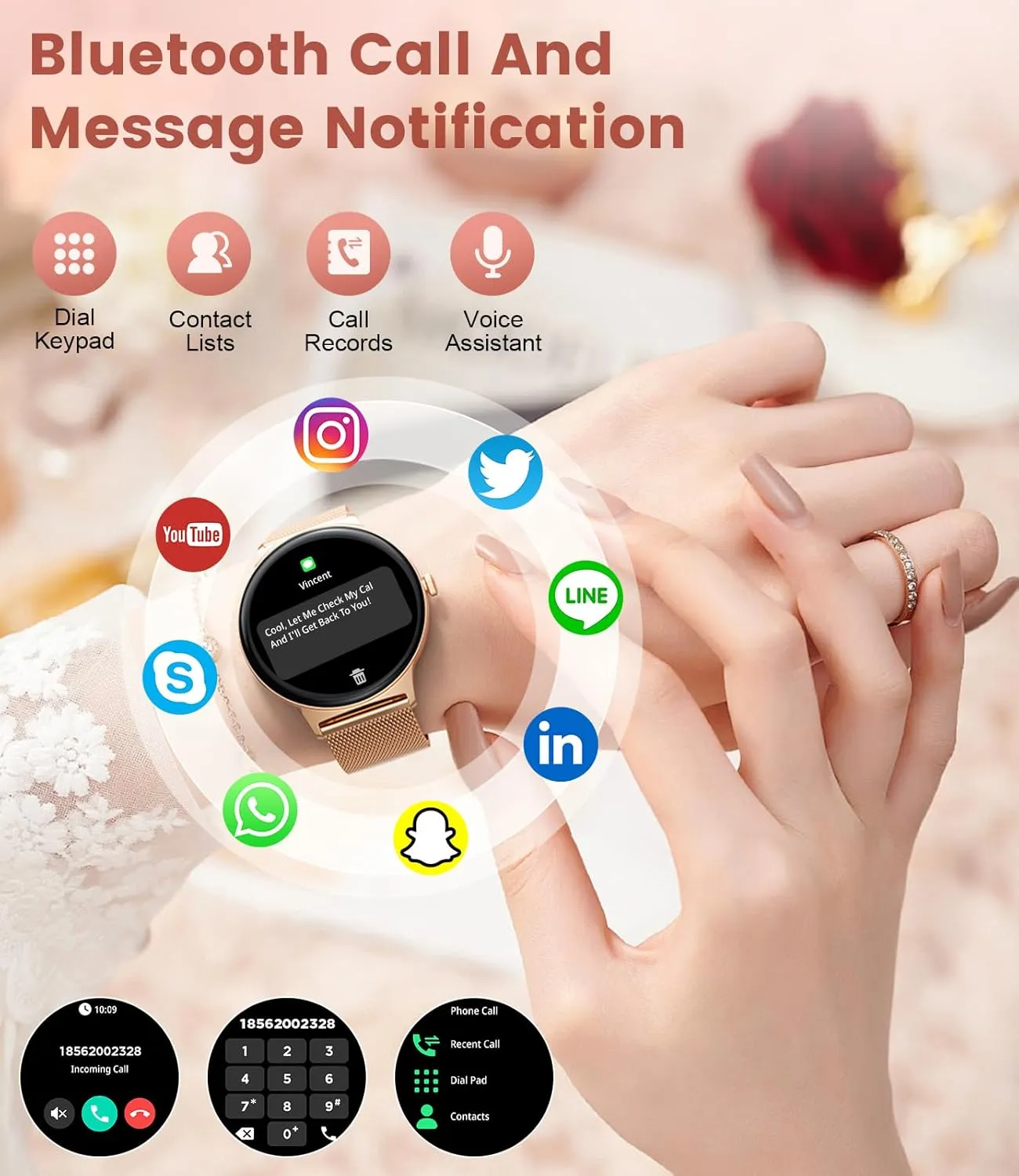 Fitness Smart Watches for Women(Answer/Make Call), 1.43" AMOLED Android Smart Watch with Heart Rate Monitor/Sleep Tracker/120 Sports Modes, iOS Android Fitness Tracker(2 Watch Straps)