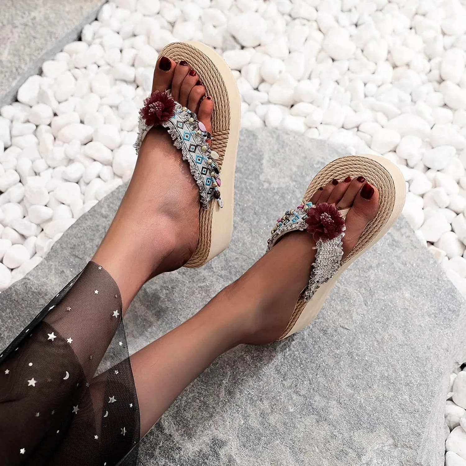 Flip Flops for Women with Arch Support Shoes Flip-Flops Beach Wedges Sandals Breathable Fashion Home Slipper Women