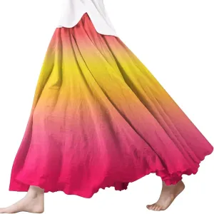 Floral Dress for Women Summer Boho Casual Elastic Waist Skirts Below Knee A-Line Midi Length Skirt Beach Vacation