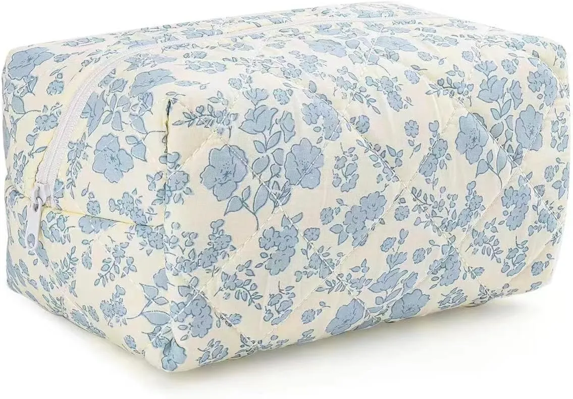 Floral Makeup Bag,Floral Quilted Makeup Bag,Large Cosmetic Bag,Fashionable Travel Makeup Pouch, Cute Pink Makeup Bag,Puffy Coquette Makeup Bag, Attractive Quilted Makeup Bag
