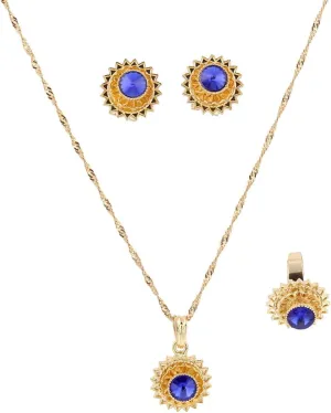Flower Jewelry Set Ethiopian Gold Jewelry Sets Earrings Pendant Ring with Stone African Habesha Nigeria Jewelry