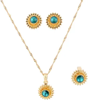 Flower Jewelry Set Ethiopian Gold Jewelry Sets Earrings Pendant Ring with Stone African Habesha Nigeria Jewelry