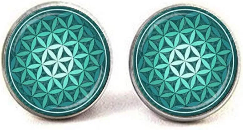 Flower of Life Cufflinks Teal Green Aqua Spiritual Cufflinks Jewelry Inspirational Cufflinks Sacred Geometry Meditation Jewelry