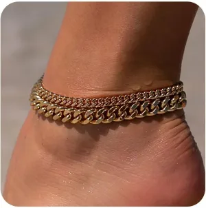 Foxgirl Gold Ankle Bracelets for Women 14K Gold Plated/Silver Anklets for Women Waterproof Minimalist Cuban Link Anklets Set Dainty Layered Ankle Bracelets Anklets for Women Gold Anklet Jewelry Gifts