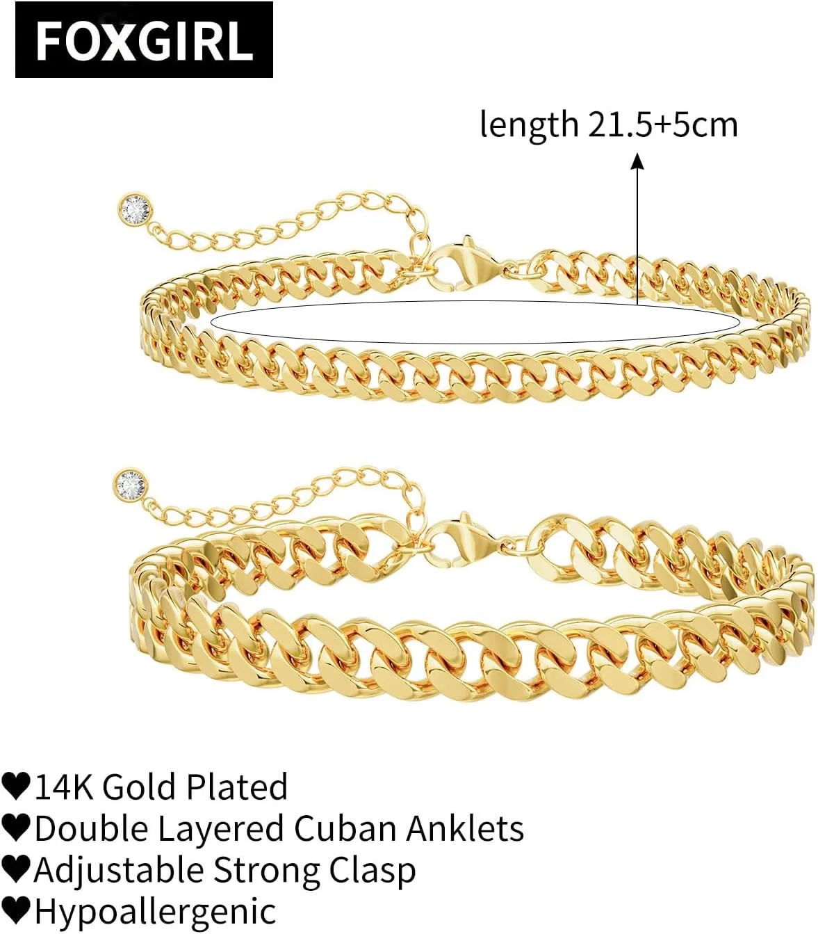 Foxgirl Gold Ankle Bracelets for Women 14K Gold Plated/Silver Anklets for Women Waterproof Minimalist Cuban Link Anklets Set Dainty Layered Ankle Bracelets Anklets for Women Gold Anklet Jewelry Gifts