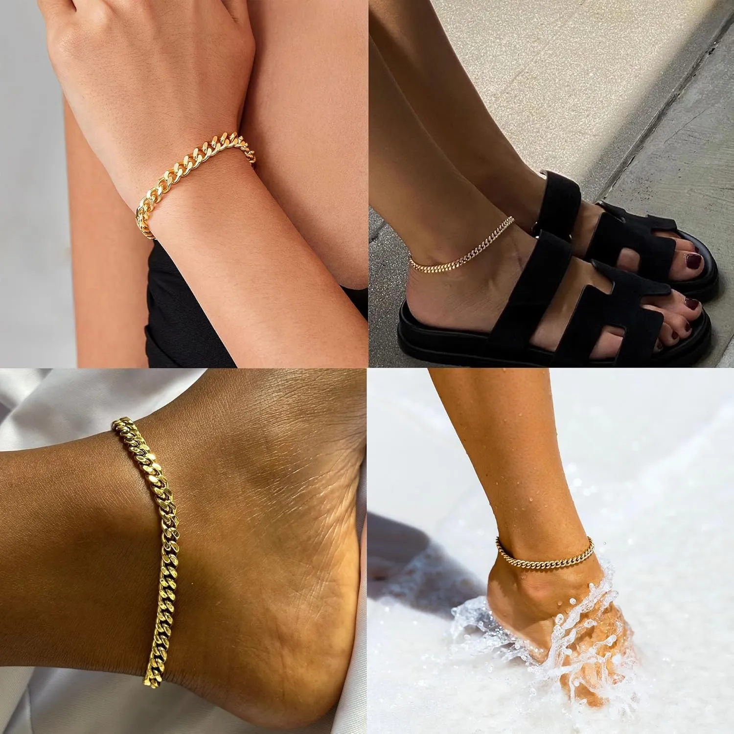 Foxgirl Gold Ankle Bracelets for Women 14K Gold Plated/Silver Anklets for Women Waterproof Minimalist Cuban Link Anklets Set Dainty Layered Ankle Bracelets Anklets for Women Gold Anklet Jewelry Gifts