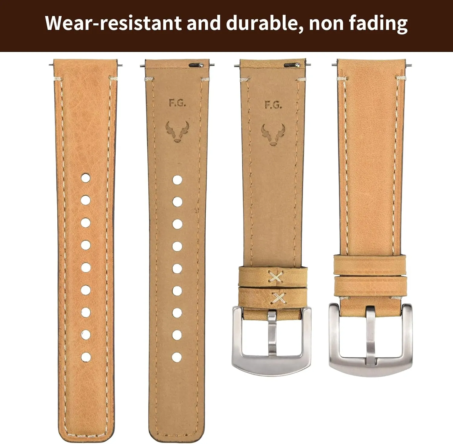 Fullmosa Watch Bands,18mm 19mm 20mm 22mm 24mm Quick Release Leather Watch Band Strap - Burnished Leather Watch Band Vintage Wristband