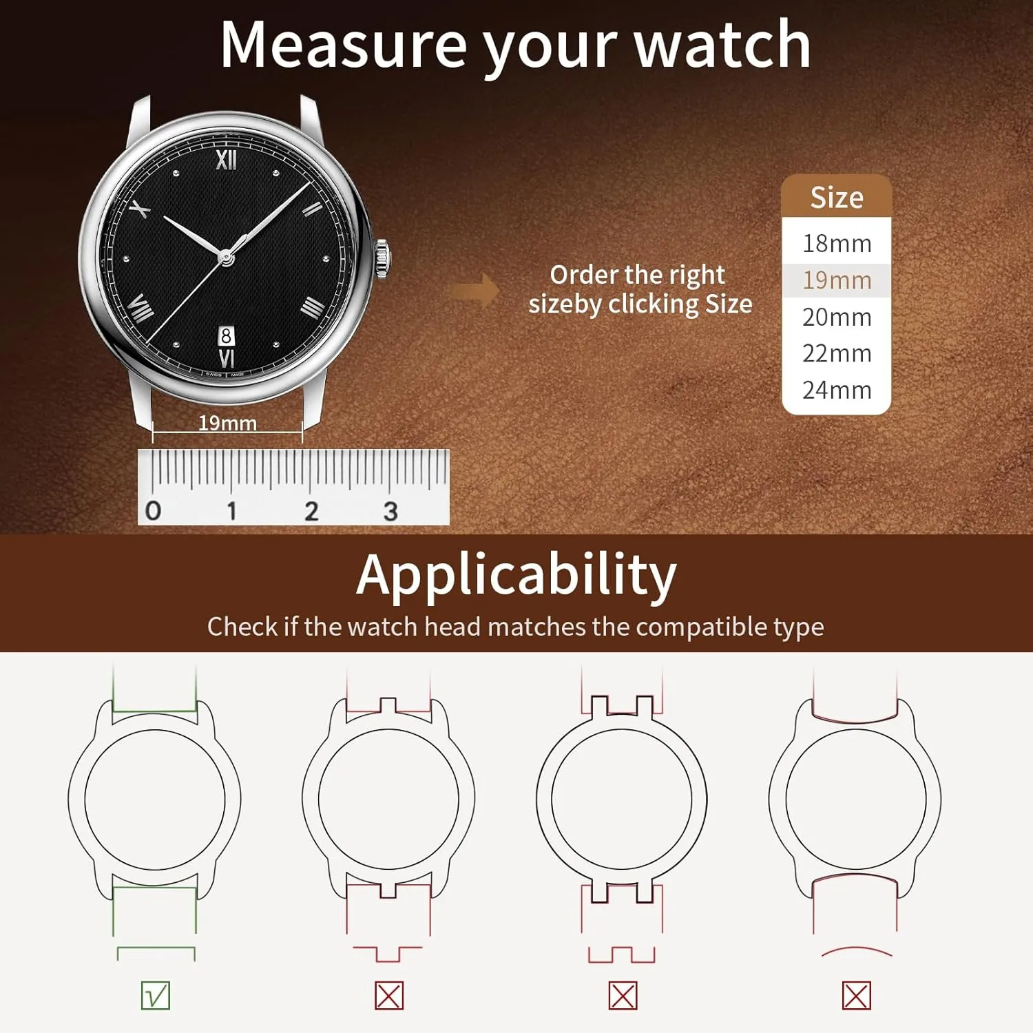 Fullmosa Watch Bands,18mm 19mm 20mm 22mm 24mm Quick Release Leather Watch Band Strap - Burnished Leather Watch Band Vintage Wristband
