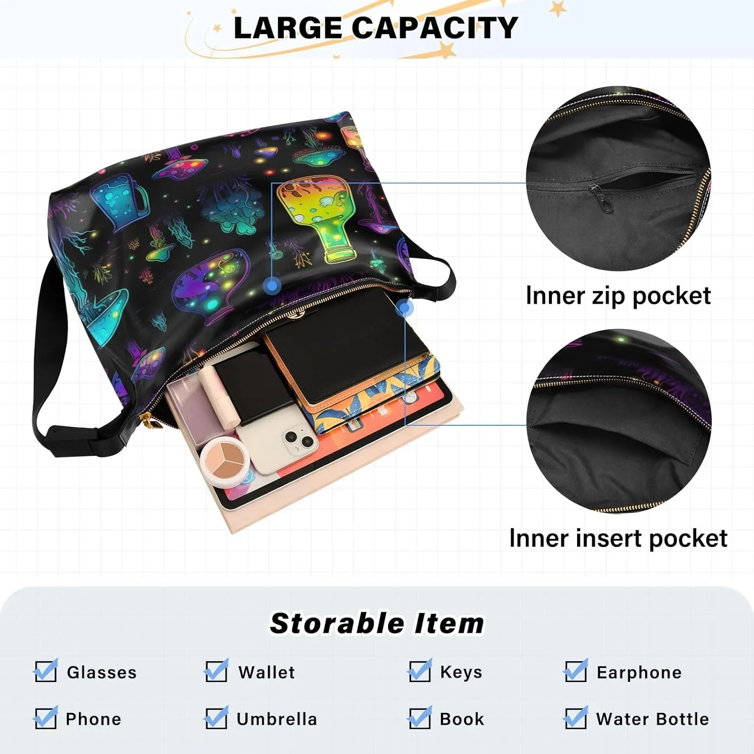 Funny Cartoon Shark with Camera Mens Leather Shoulder Bag, Leather Shoulder Bag, Cross Body Shoulder Bag Leather