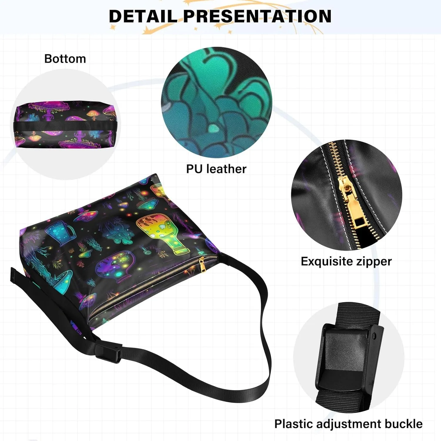Funny Cartoon Shark with Camera Mens Leather Shoulder Bag, Leather Shoulder Bag, Cross Body Shoulder Bag Leather