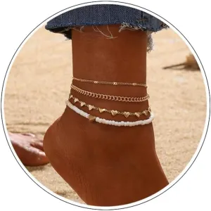 FUTIMELY Layered Gold Ankle Bracelets Set for Women,Boho Dainty Heart Butterfly Bead Rhinestone Adjustable Gold Plated Anklet Set Waterproof Beach Jewelry