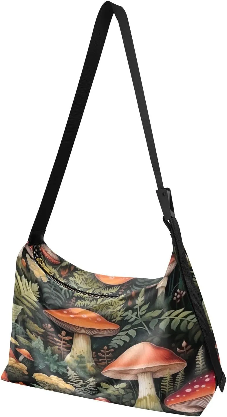 GAIGEO Mushroom with Plants and Trees Men Shoulder Bags, Leather Crossbody Shoulder Bag, Shoulder Handbag with Pockets