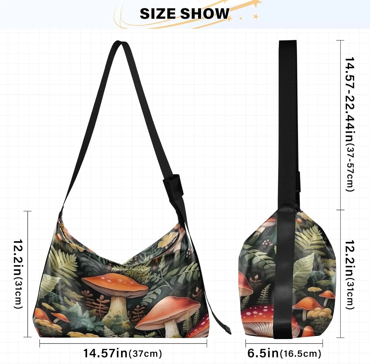 GAIGEO Mushroom with Plants and Trees Men Shoulder Bags, Leather Crossbody Shoulder Bag, Shoulder Handbag with Pockets