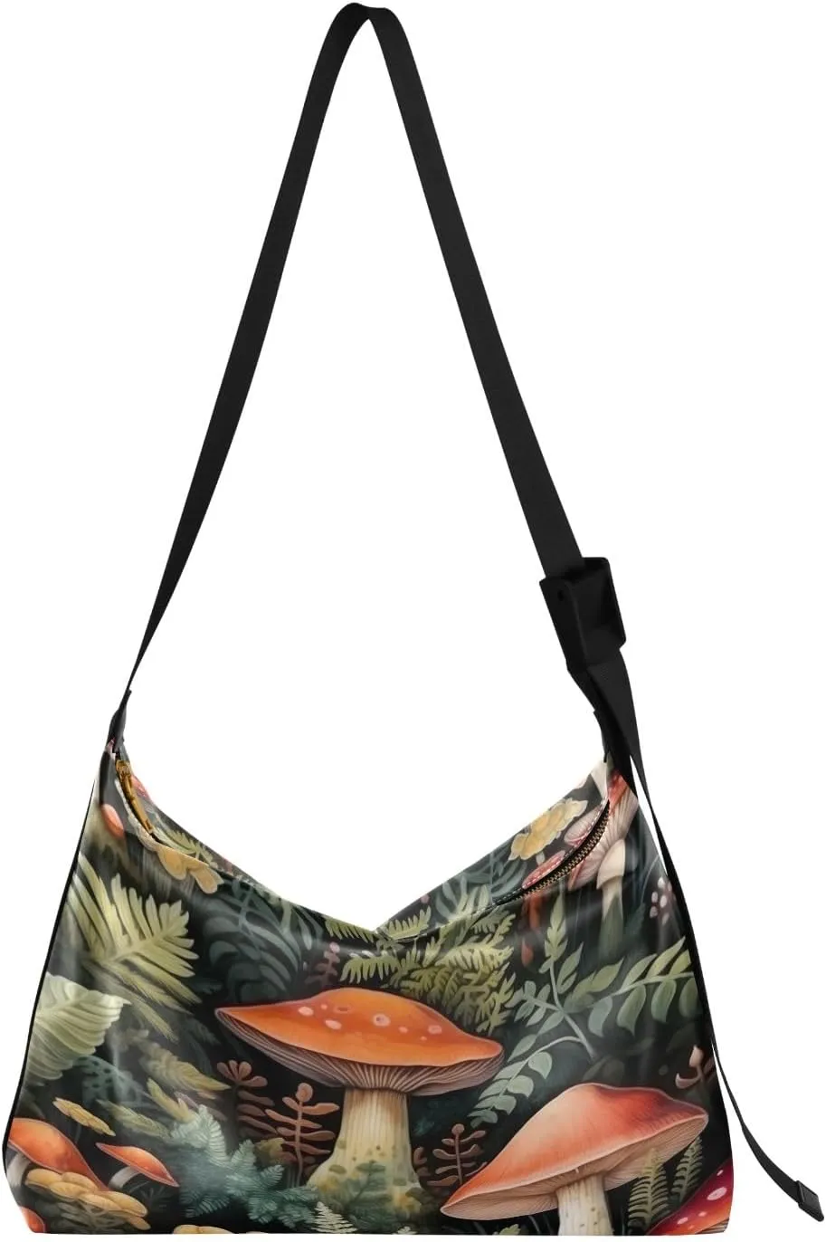 GAIGEO Mushroom with Plants and Trees Men Shoulder Bags, Leather Crossbody Shoulder Bag, Shoulder Handbag with Pockets