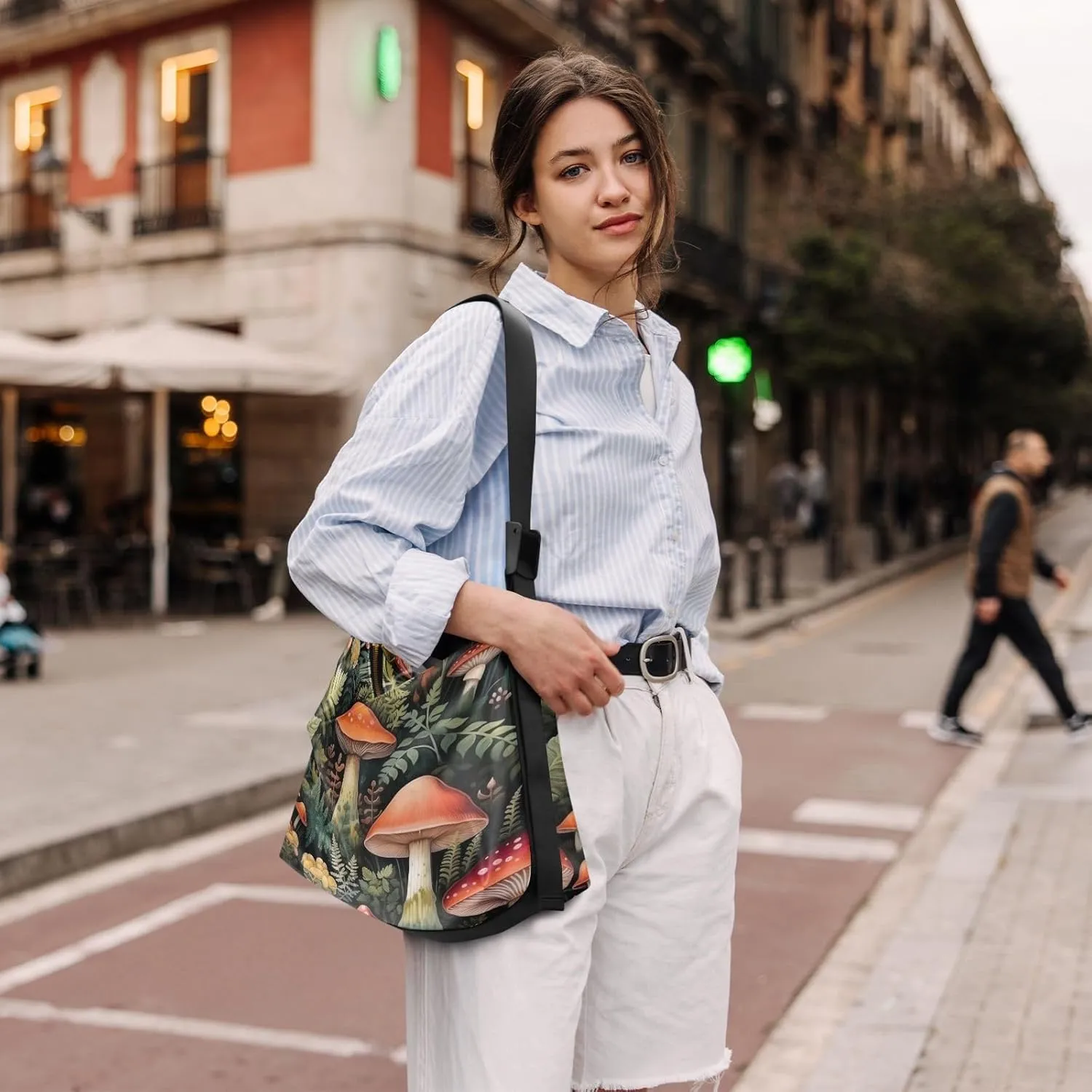 GAIGEO Mushroom with Plants and Trees Men Shoulder Bags, Leather Crossbody Shoulder Bag, Shoulder Handbag with Pockets
