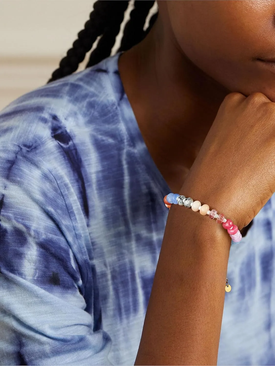 Gemstone Beaded Bracelet for Women Colorful Natural Stone Freshwater Pearl Surfer Beach Rainbow Bracelet Jewelry Gift
