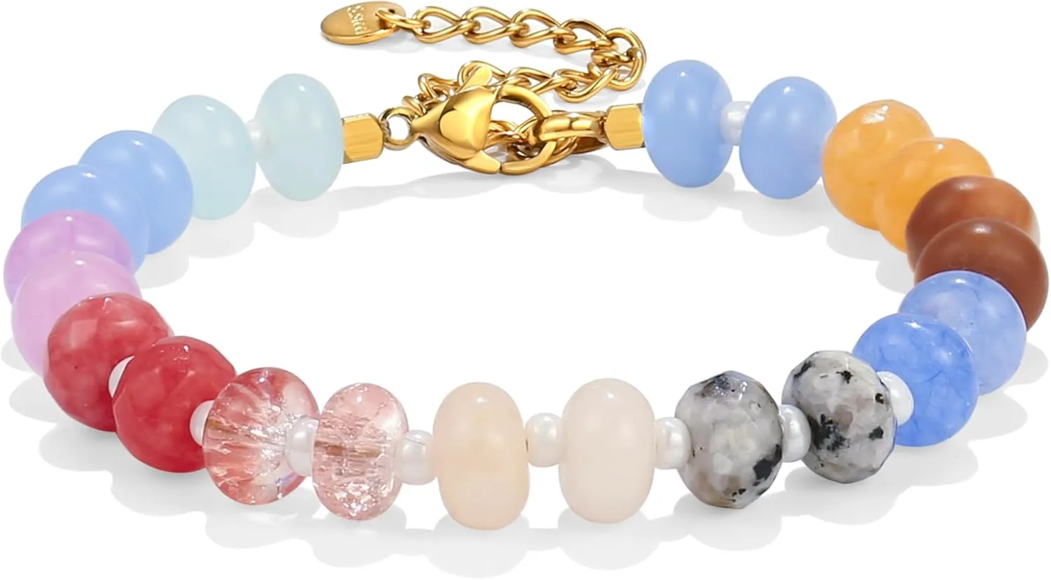 Gemstone Beaded Bracelet for Women Colorful Natural Stone Freshwater Pearl Surfer Beach Rainbow Bracelet Jewelry Gift