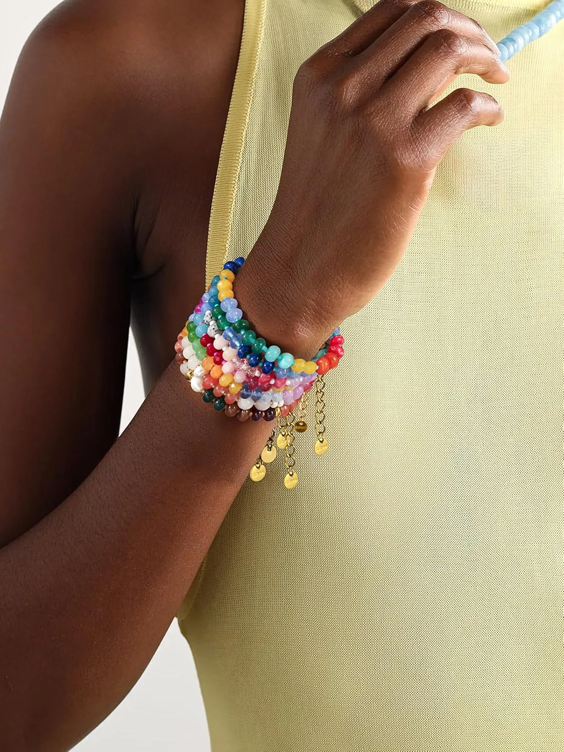 Gemstone Beaded Bracelet for Women Colorful Natural Stone Freshwater Pearl Surfer Beach Rainbow Bracelet Jewelry Gift