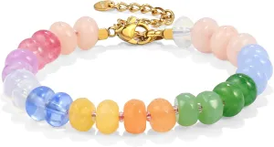 Gemstone Beaded Bracelet for Women Colorful Natural Stone Freshwater Pearl Surfer Beach Rainbow Bracelet Jewelry Gift