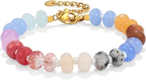 Gemstone Beaded Bracelet for Women Colorful Natural Stone Freshwater Pearl Surfer Beach Rainbow Bracelet Jewelry Gift