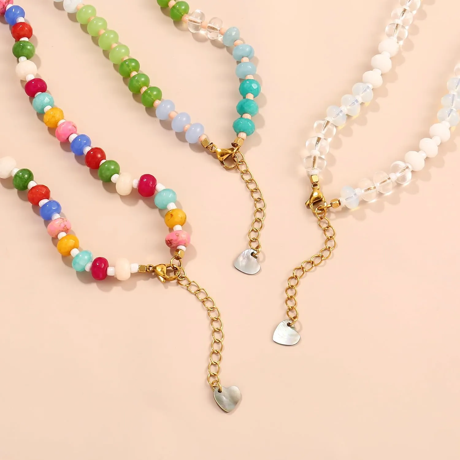 Gemstone Beaded Necklace for Women Colorful Natural Stone Freshwater Pearl Surfer Beach Rainbow Necklace Jewelry Gift