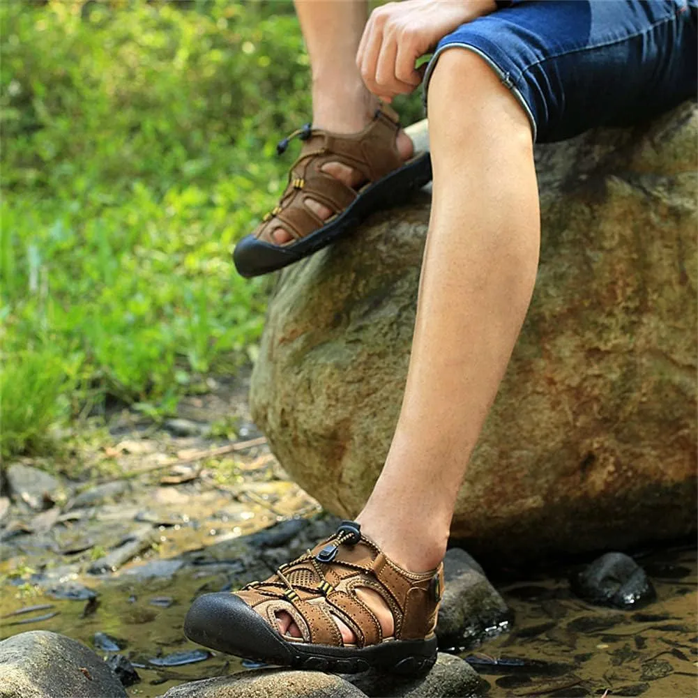 GEXECEUSS Men's Sport Sandals Lightweight Water Shoes Closed Toe Fisherman Sandals Walking Casual Leather Athletic Shoes for Summer Outdoor Beach Wading Boat
