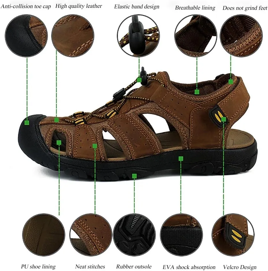 GEXECEUSS Men's Sport Sandals Lightweight Water Shoes Closed Toe Fisherman Sandals Walking Casual Leather Athletic Shoes for Summer Outdoor Beach Wading Boat