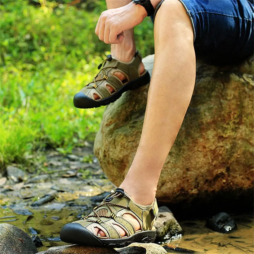 GEXECEUSS Men's Sport Sandals Lightweight Water Shoes Closed Toe Fisherman Sandals Walking Casual Leather Athletic Shoes for Summer Outdoor Beach Wading Boat