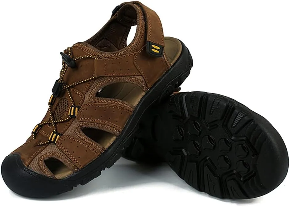GEXECEUSS Men's Sport Sandals Lightweight Water Shoes Closed Toe Fisherman Sandals Walking Casual Leather Athletic Shoes for Summer Outdoor Beach Wading Boat