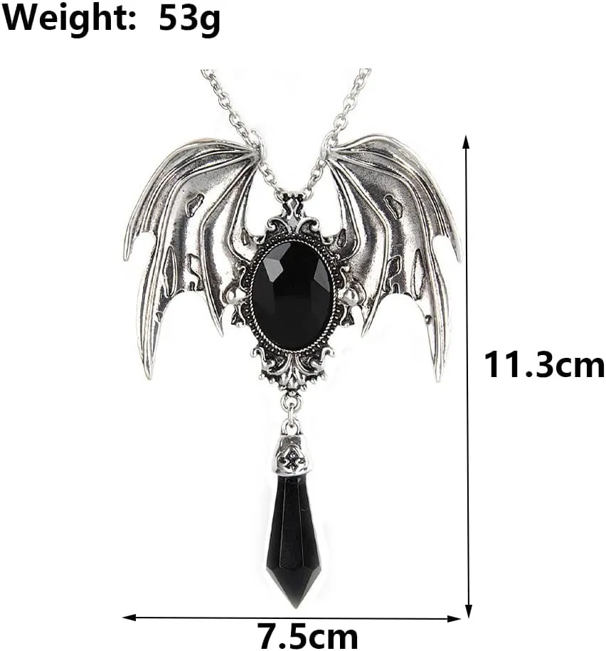 GIGB PBDK Goth Crystal Bat Pendant Necklace for Women Men,Vintage Silver Geometric Big Vampire Bat Chain Necklaces,Gothic Animal Jewelry Halloween Gifts
