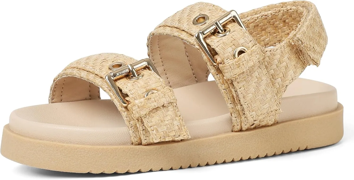 Girls Espadrille Sandals Open Toe Wedge Shoes Ajustable-Strap Slingback Sandals with Double Strap Metal Buckle Toddler Little Big Kid