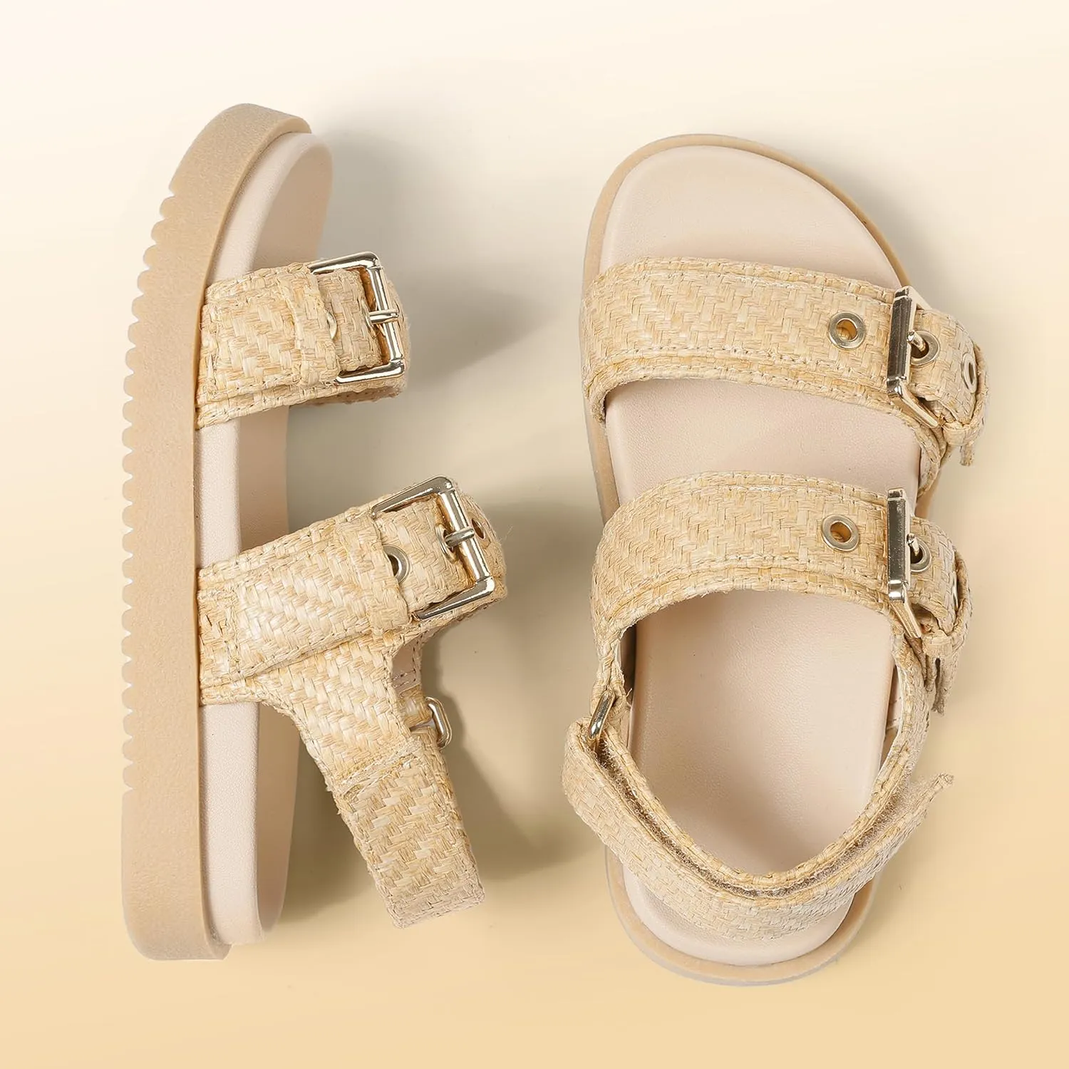 Girls Espadrille Sandals Open Toe Wedge Shoes Ajustable-Strap Slingback Sandals with Double Strap Metal Buckle Toddler Little Big Kid