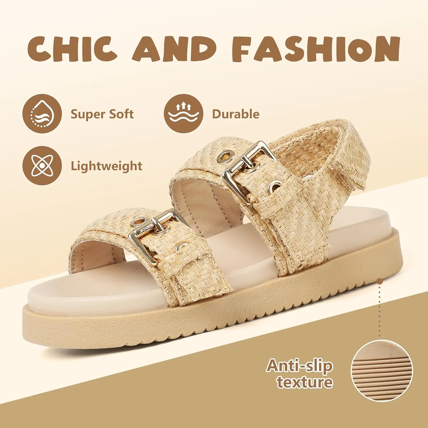 Girls Espadrille Sandals Open Toe Wedge Shoes Ajustable-Strap Slingback Sandals with Double Strap Metal Buckle Toddler Little Big Kid