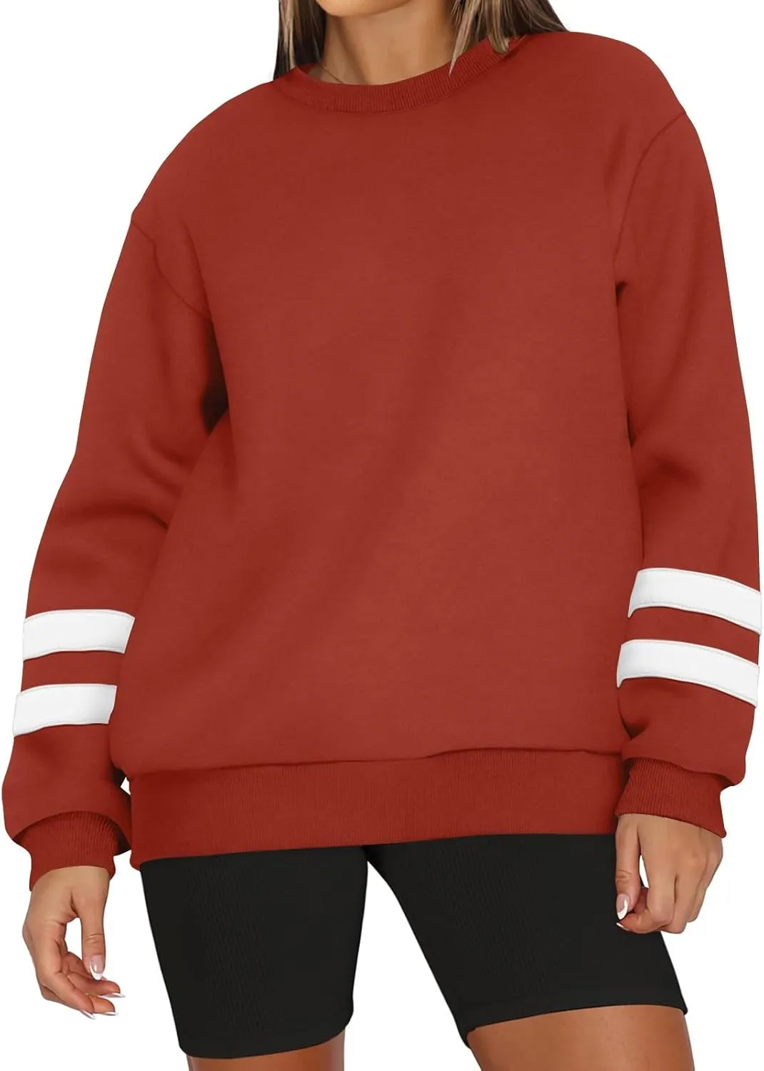 GOFULY Crewneck Sweatshirts Women Plus Size Oversized Fall Winter Pullover Long Sleeve Solid Sweatshirts Casual Shirts